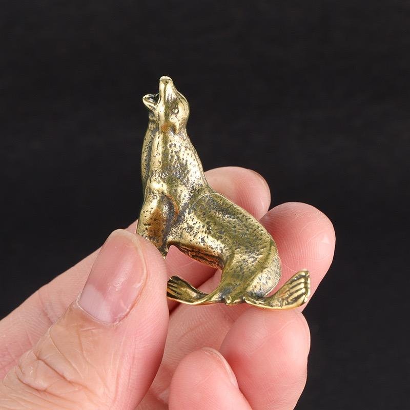 1pc Antique Brass Sea lion Copper Ornaments Creative Desktop Paperweight Handicrafts Collection Figurine