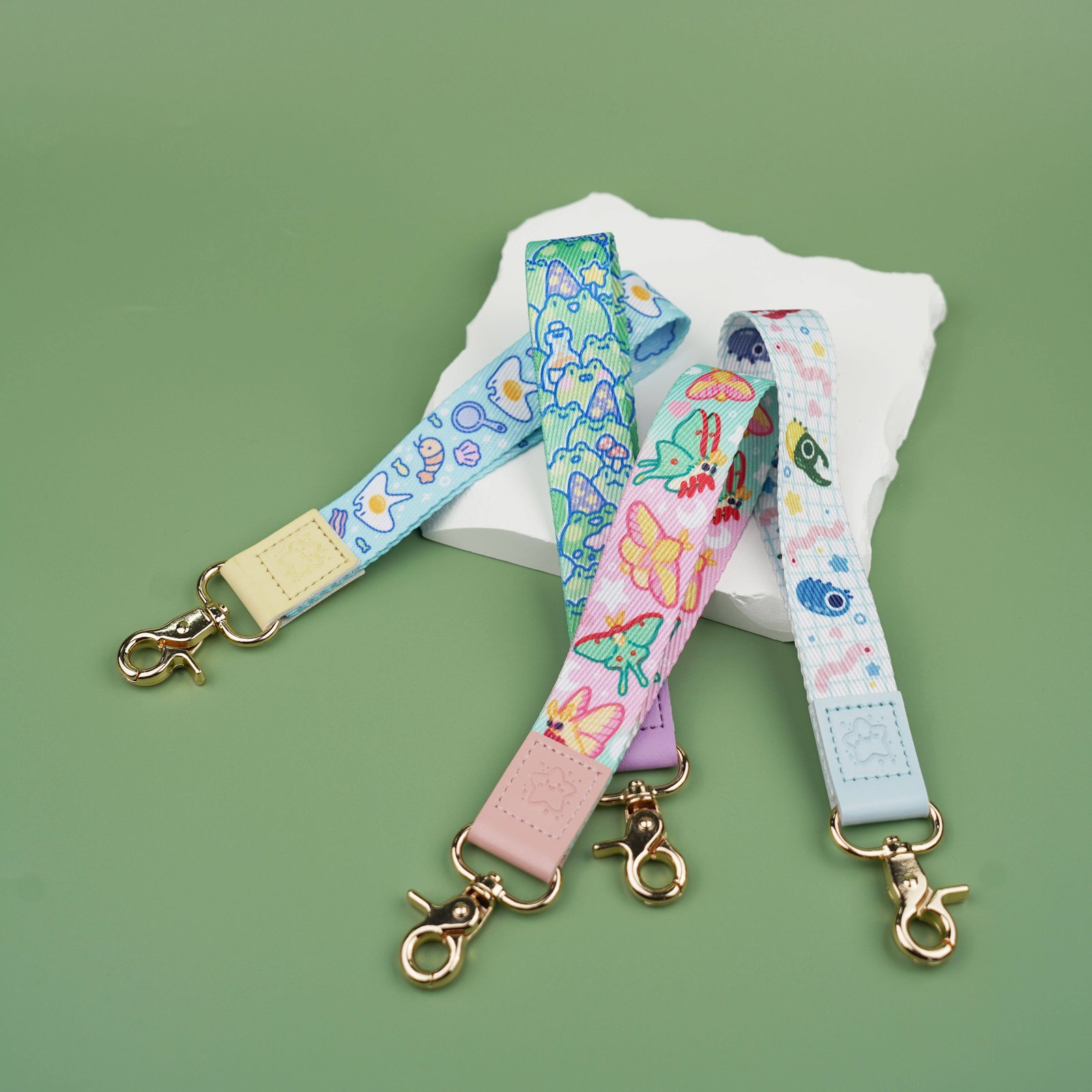 Custom Polyester+Leather Keychain Leather Lanyards Short Wrist Strap Lanyard