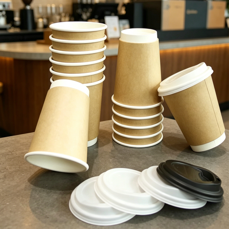 Custom Logo Disposable Double Wall Craft Paper Cups Gold Foil Printed for Juice Service 8oz/12oz/16oz 90mm Diameter