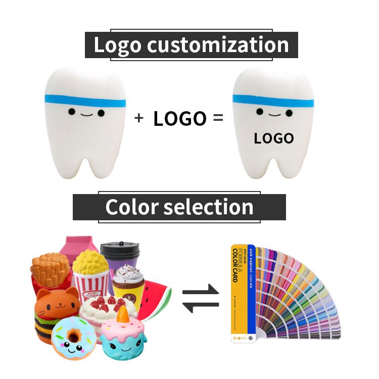 Custom Logo Slow Rising Squishy Promotion Cartoon Shape Tooth Low Rebound Stress Reliever Ball Toy for Kids