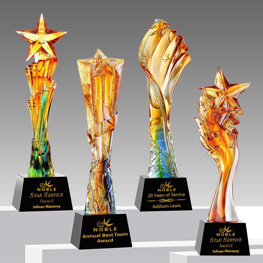 High-end Creative Liuli Trophy Custom-made Hand-Carved Polished Glaze Trophy for Business Gifts