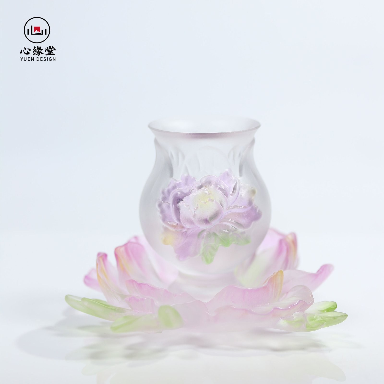 Luxury Crystal Glass Peony Other Handicraft Purple Gradient Other Handicraft for Twelve FloraDeity April Peony