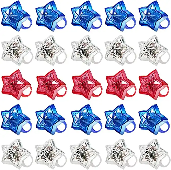 Memorial Day Patriotic Party Accessories Decorations Kids Toys 4th of July Party Favors Supplies LED Light up Ring