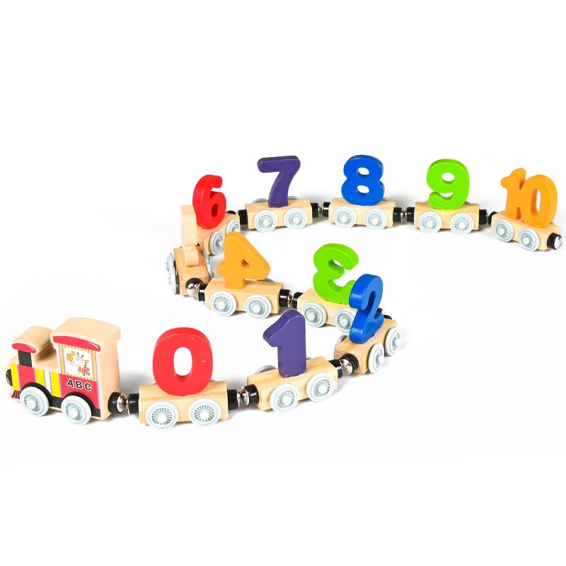High Quality Funny Cartoon Little Train Moving With Wooden Digit Promotion Traditional Wooden Kids Toys Birthday Gifts for Kids