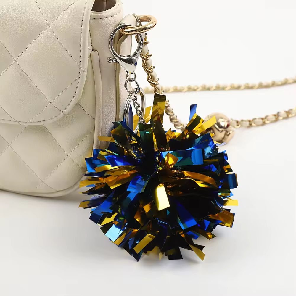 Cheerleading Pompoms Key Chains Bulk Cheer Accessory Gift Metallic Foil Plastic Sports Charm Cheer Cheerleader Pom Poms Keychain