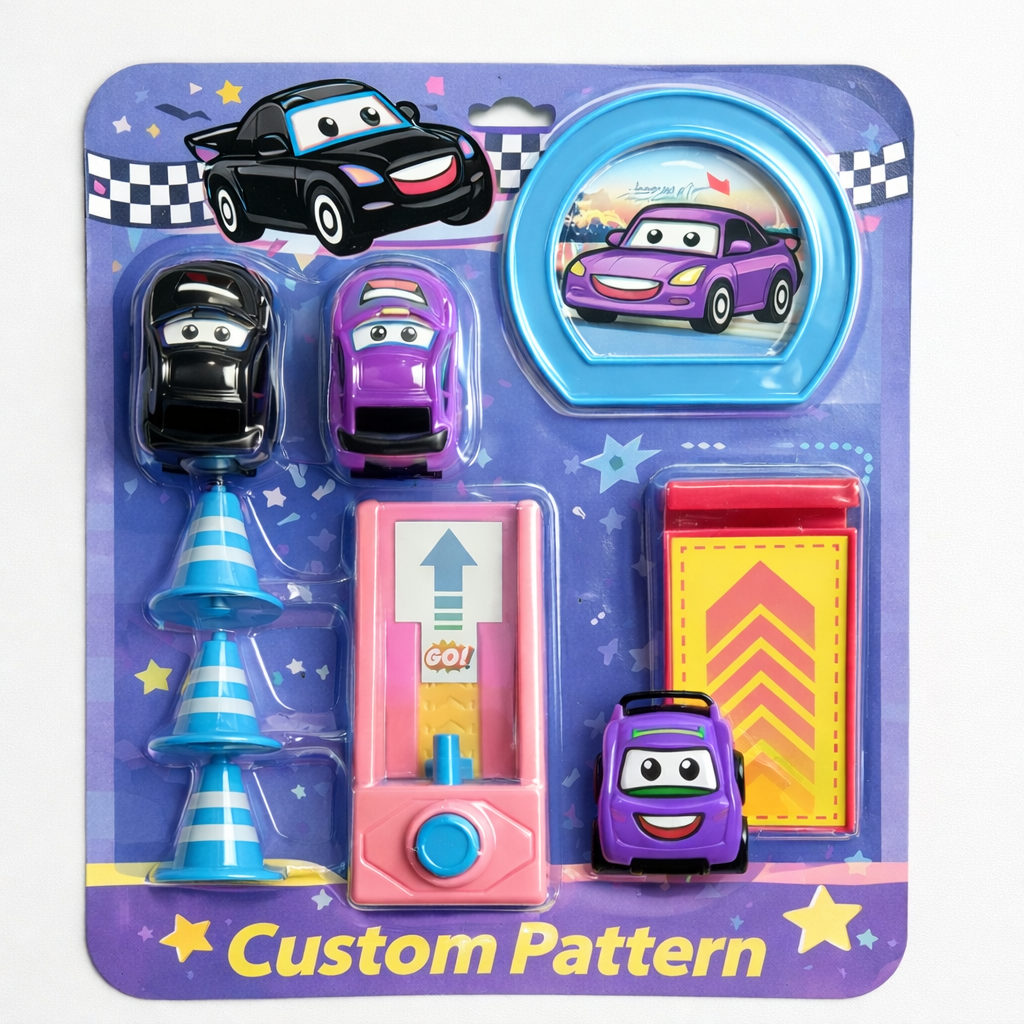 Custom Mini Car Launcher Stunt Toy Set with Jump Ring Ramp Traffic Cones OEM ODM Custom Logo Interactive Kids Toys Promotional
