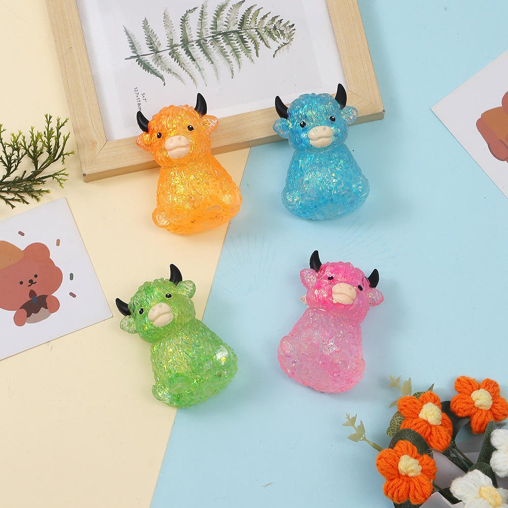 Promotional Gift Highland Cow Squishy Toy TPR Stress Relief Squeeze Fidget Toy Colorful Decompression Vent Toy Kids Party