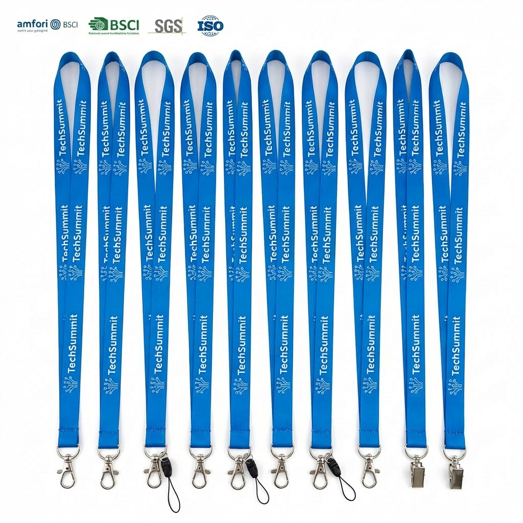 Wholesale Customized Polyester ID Card Holder 3/4" Inch Full Color Lanyard Dye Sublimation With One Free Attachment Custom Color