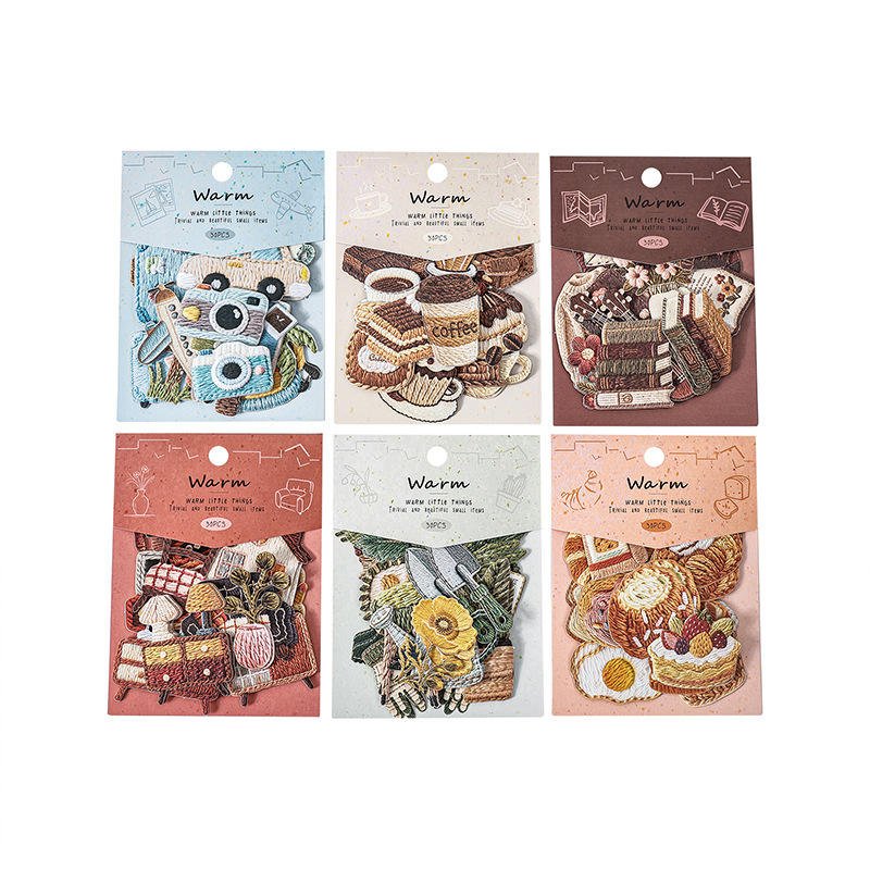 30 Sheets/pack Warm Little Things Series Embossed Sticker Pack Planner Decorations Collage DIY Materials